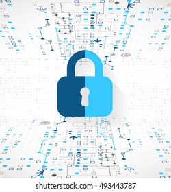 Protection concept of digital and technological. Protect system privacy, vector illustration