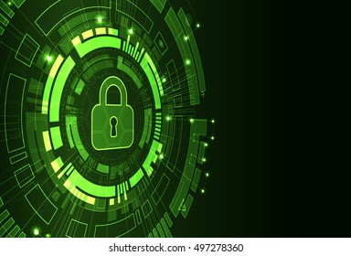 Protection concept of digital and technological. Protect mechanism, system privacy, vector illustration