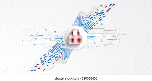 Protection concept of digital and technological. Protect mechanism, system privacy, vector illustration