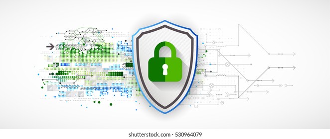 Concepto de protección digital y tecnológica. Proteger mecanismo, privacidad del sistema, ilustración vectorial