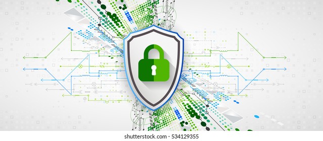Protection concept of digital and technological. Protect mechanism, system privacy, vector illustration