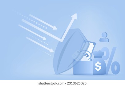 Protection concept. Safeguarding financial, insurance, and other sensitive information. Protecting valuable data and assets. Flat vector illustration with copy space.