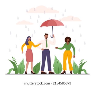 Protection concept. Safety and care for people. Shield, umbrella or barrier protect people from danger. Idea of insurance or data privacy. Flat vector illustration