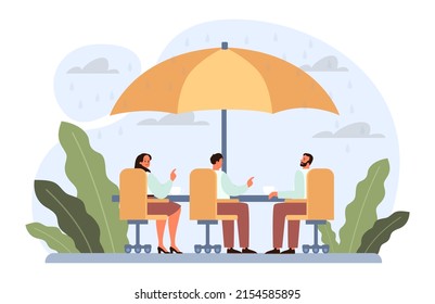 Protection concept. Safety and care for people. Shield, umbrella or barrier protect people from danger. Idea of insurance or data privacy. Flat vector illustration