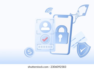 Protection concept. Safety and security technology. Protect personal detail, password, firewall, sensitive data, account access. Flat vector illustration with copy space.