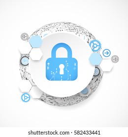 Concepto de protección. Mecanismo de seguridad, privacidad del sistema. Fondo de tecnología digital. Vector