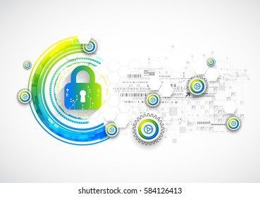  Concepto de protección. Mecanismo de seguridad, privacidad del sistema. Fondo de tecnología digital. Vector