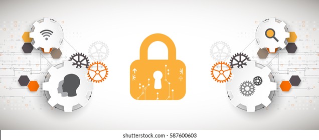 Protection concept. Security mechanism, system privacy. Digital technology background. Vector