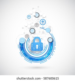 Protection concept. Security mechanism, system privacy. Digital technology background. Vector