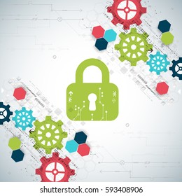 Protection concept. Security mechanism, system privacy. Digital technology background. Vector