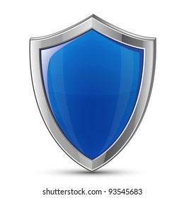 Protection concept. Vector illustration of blue glossy shield