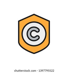 Protection copyright, authors mark flat color icon.