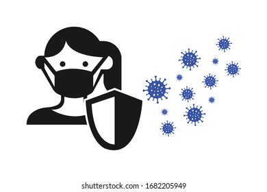 Protección contra el icono del virus de la corona ilustración vectorial,infección del icono del virus de la corona