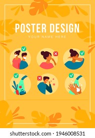 Protection from coronavirus tips. Safety list for prevention spreading, avoidance people with flu symptoms and cough. Vector illustration for, 2019-ncov, corona virus, healthcare concept