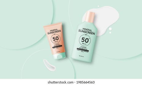 Protection cosmetic products design,sunscreen and sunbath cosmetic products design face and body lotion,moisturizer cream, liquid. drawn elements in pastel color - Shutterstock ID 1985664563