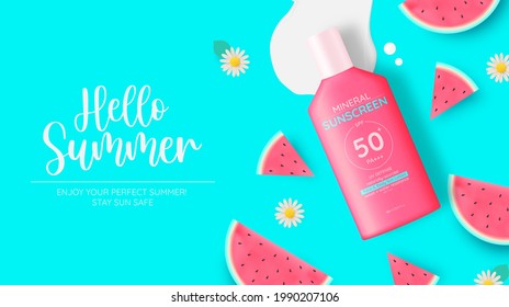 Protection cosmetic products design,sunscreen and sunbath cosmetic products design face and body lotion,moisturizer cream, liquid. drawn elements in pastel color