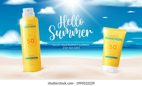 Protection cosmetic products design,sunscreen and sunbath cosmetic products design face and body lotion,moisturizer cream, liquid. drawn elements in pastel color