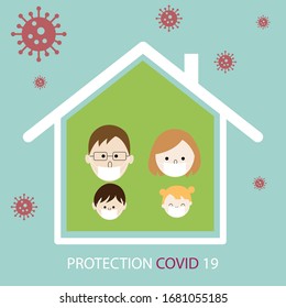 Protection COVID 19 Virus stay at home. Wearing mask to protect everyone in the family.