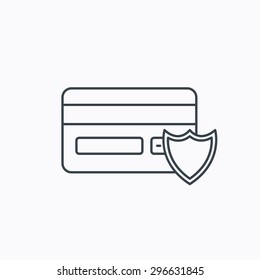 Protection credit card icon. Shopping sign. Linear outline icon on white background. Vector