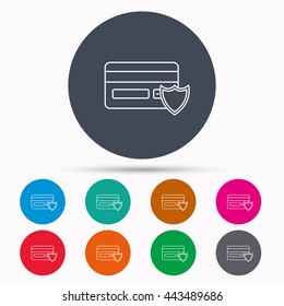 Protection credit card icon. Shopping sign. Icons in colour circle buttons. Vector