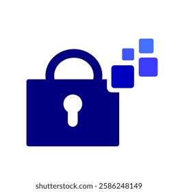Protection digital icon. Padlock blue digital icon clip art isolated in white background. Secure capabilities explanation. Cyber technology symbol modern