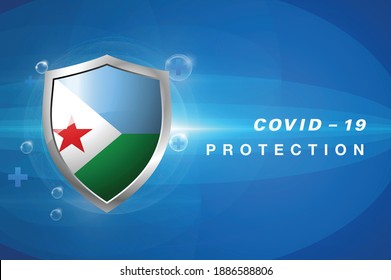 Protection Djibouti flag Coronavirus COVID-19 on dark background. Novel Coronavirus COVID-19.
