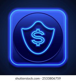 Protección, Vector de ícono simple de dólar. Diseño plano. Estilo de neón azul en el Botón. Con shadow.ai