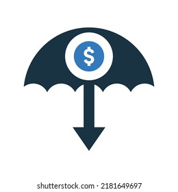 Protection, dollar, umbrella, safe icon. Simple editable vector design isolated on a white background.