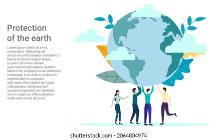 Protection of the earth.Protection of the ozone layer, how to save the planet earth, environmental protection.Poster in business style.Vector illustration.