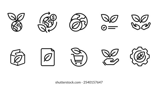 protection eco green environmental icon set collection stroke line simple symbol of carbon trading offset eco friendly check list responsible shopping cogs machine