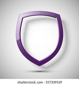 Protection empty shield concept. Safety badge icon. Privacy transparent banner. Security plain label. Defense tag. Presentation simple sticker shape. Defense blank sign. Vector illustration