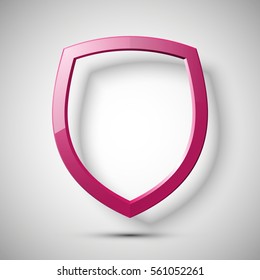 Protection empty shield concept. Safety badge icon. Privacy transparent banner. Security plain label. Defense tag. Presentation simple sticker shape. Defense blank sign. Vector illustration