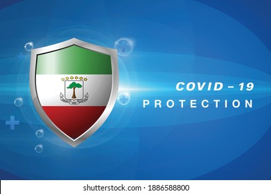 Protection Equatorial Guinea flag Coronavirus COVID-19 on dark background. Novel Coronavirus COVID-19.
