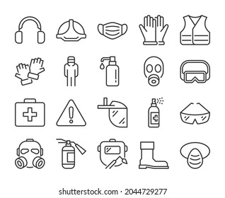 Protection equipment icon. Personal protection equipment line icons set. Editable Stroke.