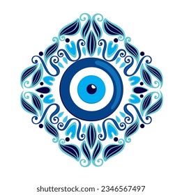 Protection from the evil eye. Turkish nazar symbol. Greek charm or amulet. Evil eye charm icon. Vector illustration.