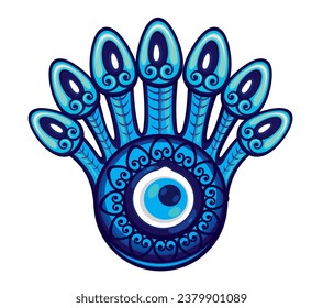 Protection from the evil eye. Turkish nazar symbol. Greek charm or amulet. Evil eye charm icon. Vector illustration.