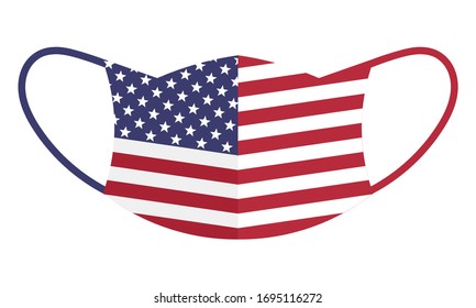 Protection face mask with american flag motif isolated over white background. Symbol for prevent spread disease outbreaks. Coronavirus theme. 2019-nCoV. 