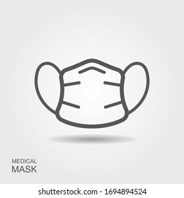 Protection face mask icon. Linear medical symbol icon with shadow