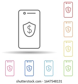 Protection of finance for mobile banking in multi color style icon. Simple thin line, outline vector of mobile banking icons for ui and ux, website or mobile application