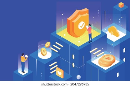 Protection financial security technology technology illustration e-commerce isometric poster