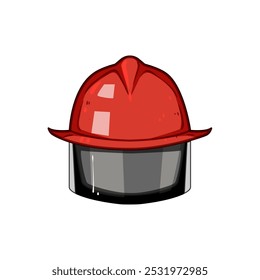 Protección de casco de bombero de dibujos animados. equipo de equipo, rescate durable, protección de visera de escudo signo de casco de bombero. símbolo aislado Ilustración vectorial