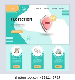 Protection flat landing page website template. Risk evaluation, tornado insurance, insurance company. Web banner with header, content and footer. Vector illustration.