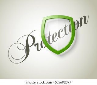 Protection font & transparent shield concept. Safety badge icon. Privacy banner. Security label. Defense tag. Presentation sticker shape. Vector illustration background