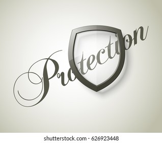 Protection font & transparent shield concept. Safety badge icon. Privacy banner. Security label. Defense tag. Presentation sticker shape. Vector illustration background