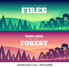 Protection of forests against fire Day. Take care of the forest illustration poster design. Flat  vector banners style concept