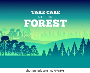 Protection of forests against fire Day. Take care of the forest illustration poster design. Flat vector style concept