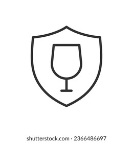 Protection of fragile goods, linear icon. Glass and shield. Line with editable stroke