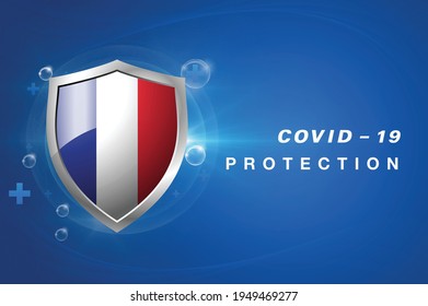 Protection France flag Coronavirus COVID-19 on dark background. Novel Coronavirus COVID-19.