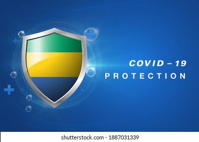 Protection Gabon flag Coronavirus COVID-19 on dark background. Novel Coronavirus COVID-19.