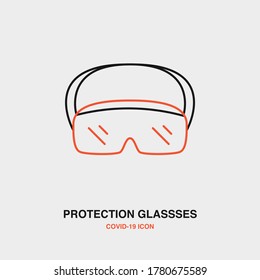 Protection Glasses Colored Line Icon on Isolated Background. COVID-19, Corona Virus, Healthcare, Infection Concept Icon.